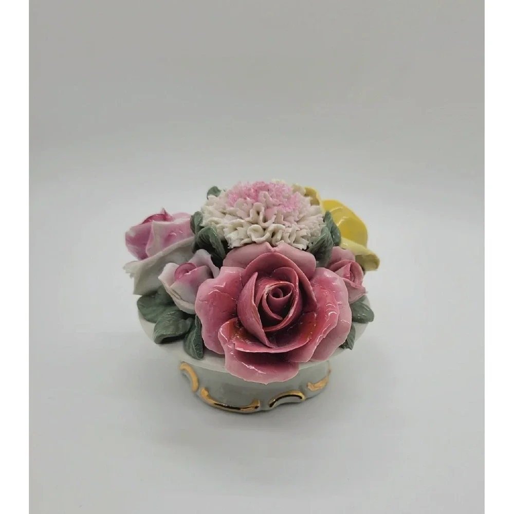 Dresden Porcelain Pink And Yellow‎ 3D Roses Compodimate